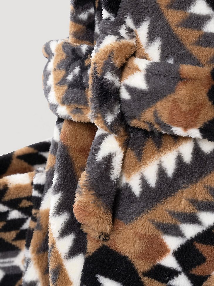 Flannel Printed Sherpa Lined Robe in Tan