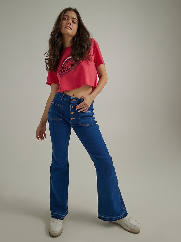 Women's High Rise Folklore Flare Jean in Wrangler Blue