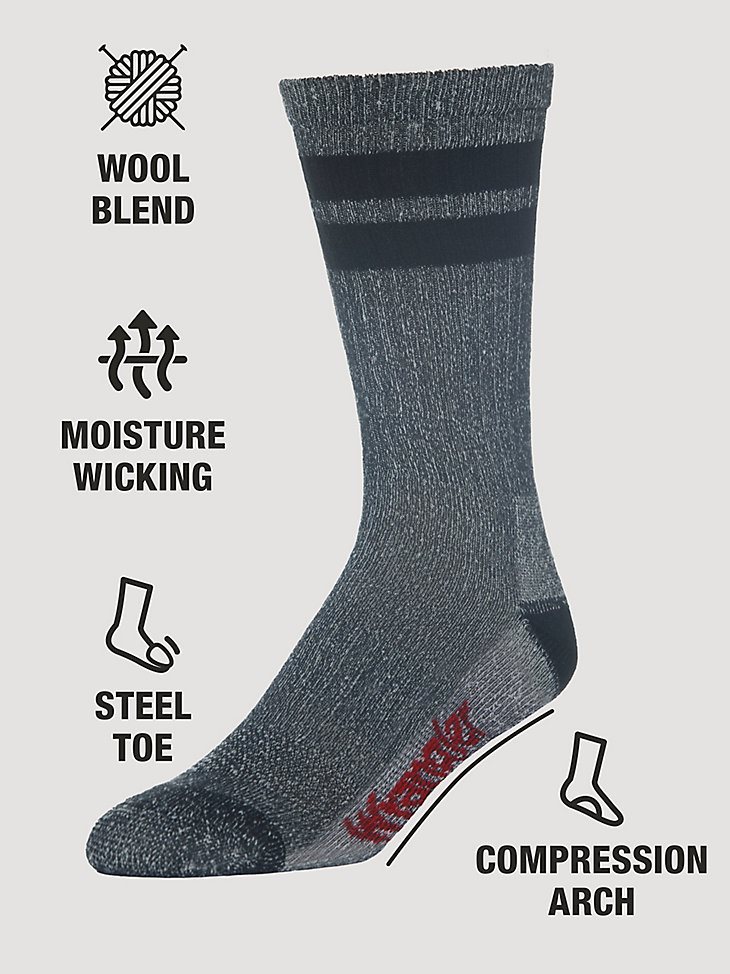 Men's Wool Stripe Work Socks (3-pack) in Black