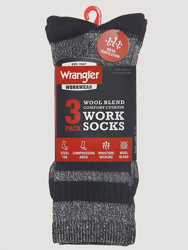 Men's Wool Stripe Work Socks (3-pack) in Black