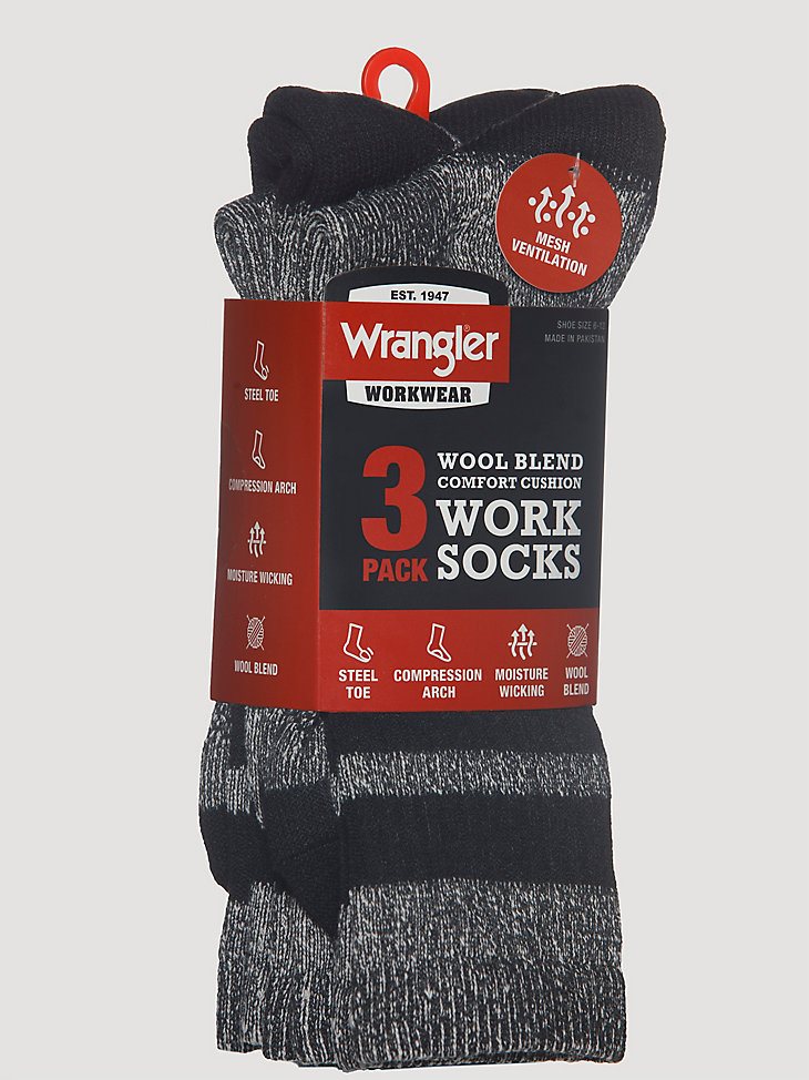 Men's Wool Stripe Work Socks (3-pack) in Black