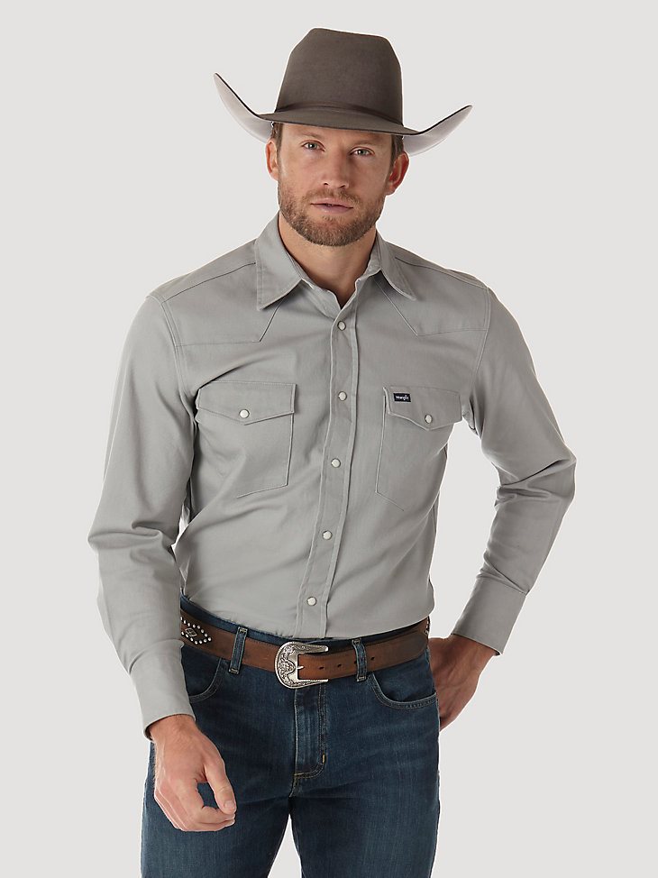 Premium Performance Advanced Comfort Cowboy Cut Long Sleeve Spread Collar Solid Shirt in Cement