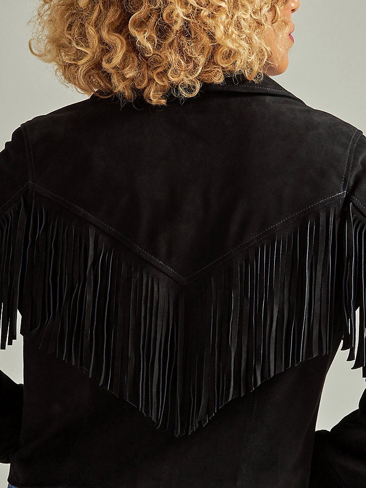 Women's Wrangler Retro Suede Fringe Jacket in Black