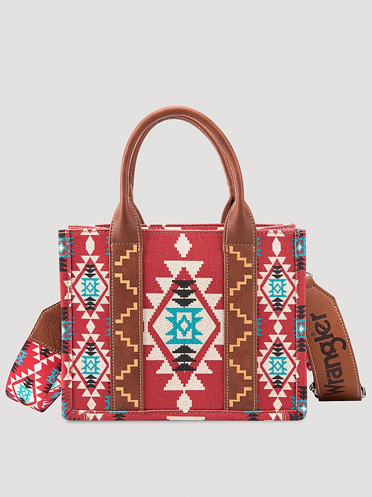 Southwestern Print Cross Body Canvas Mini Tote in Burgundy