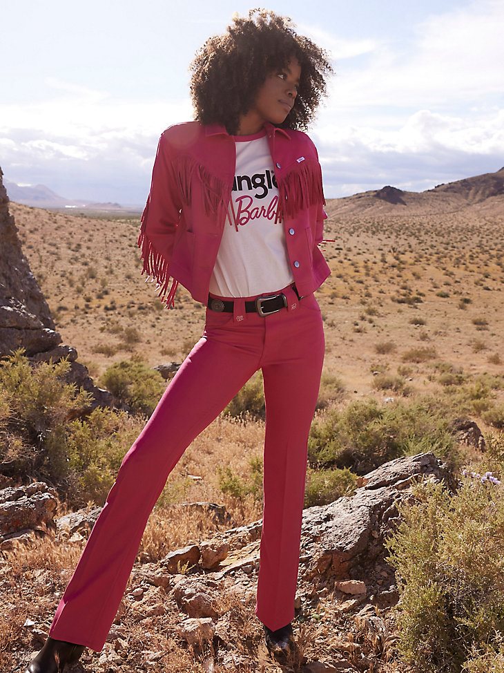Wrangler x Barbie High Rise Wrancher Pant in Barbie Pink