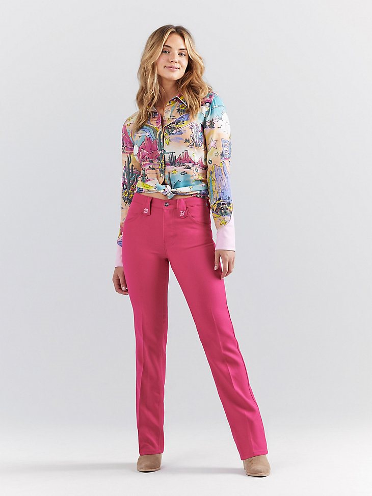 Wrangler x Barbie High Rise Wrancher Pant in Barbie Pink