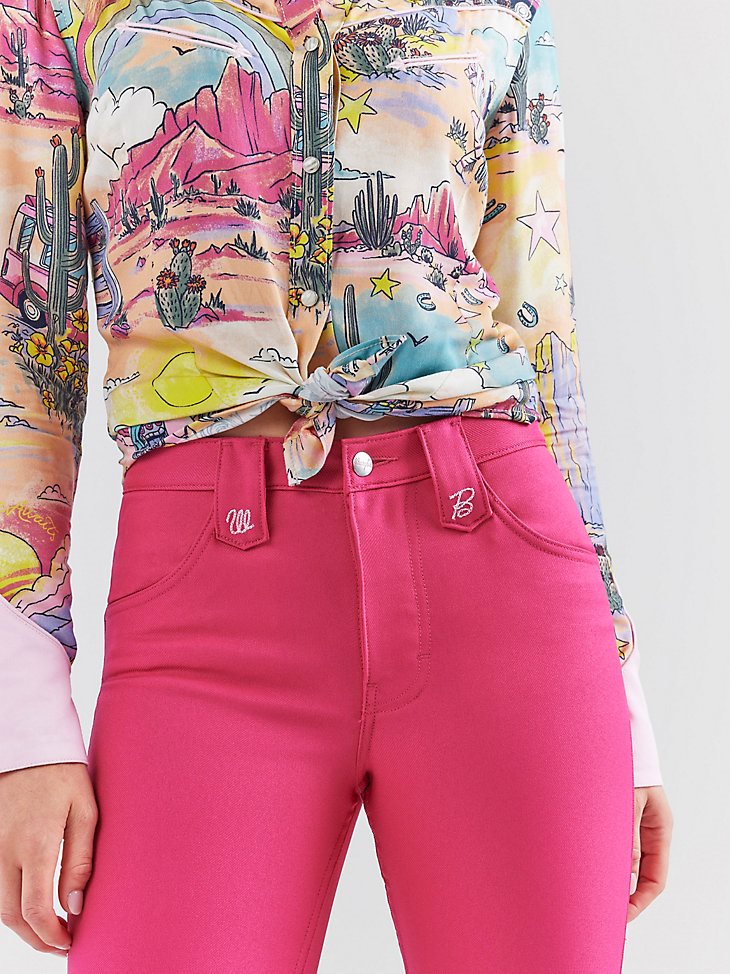 Wrangler x Barbie High Rise Wrancher Pant in Barbie Pink
