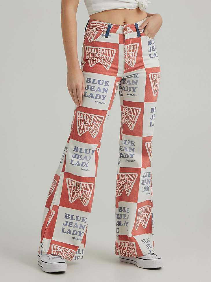 Women's Blue Jean Lady Printed Wanderer Jean in Red White Blue