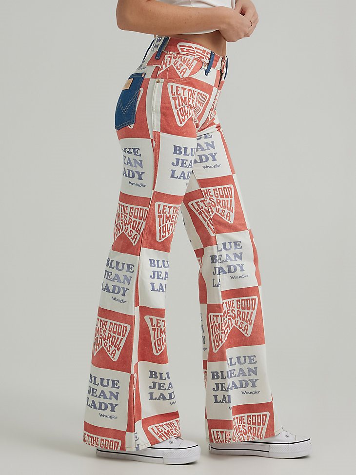 Women's Blue Jean Lady Printed Wanderer Jean in Red White Blue