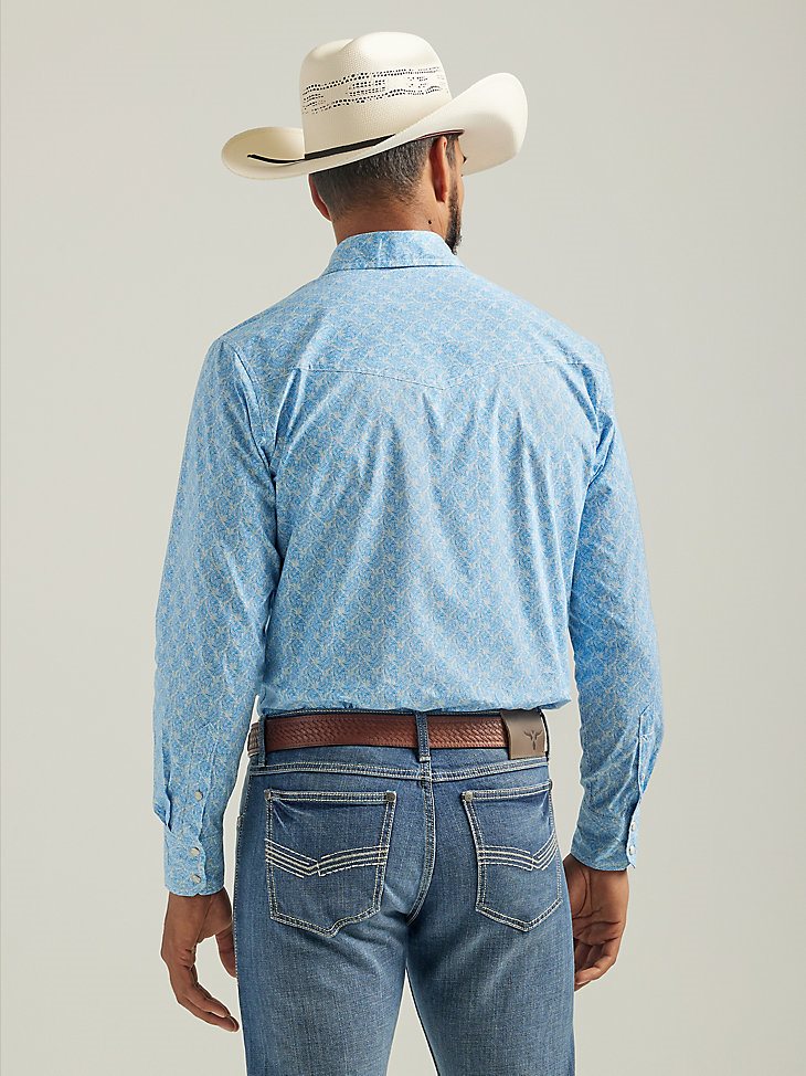 Men's 20X Competition Advanced Comfort Long Sleeve Western Snap Print Shirt in Azul Blue