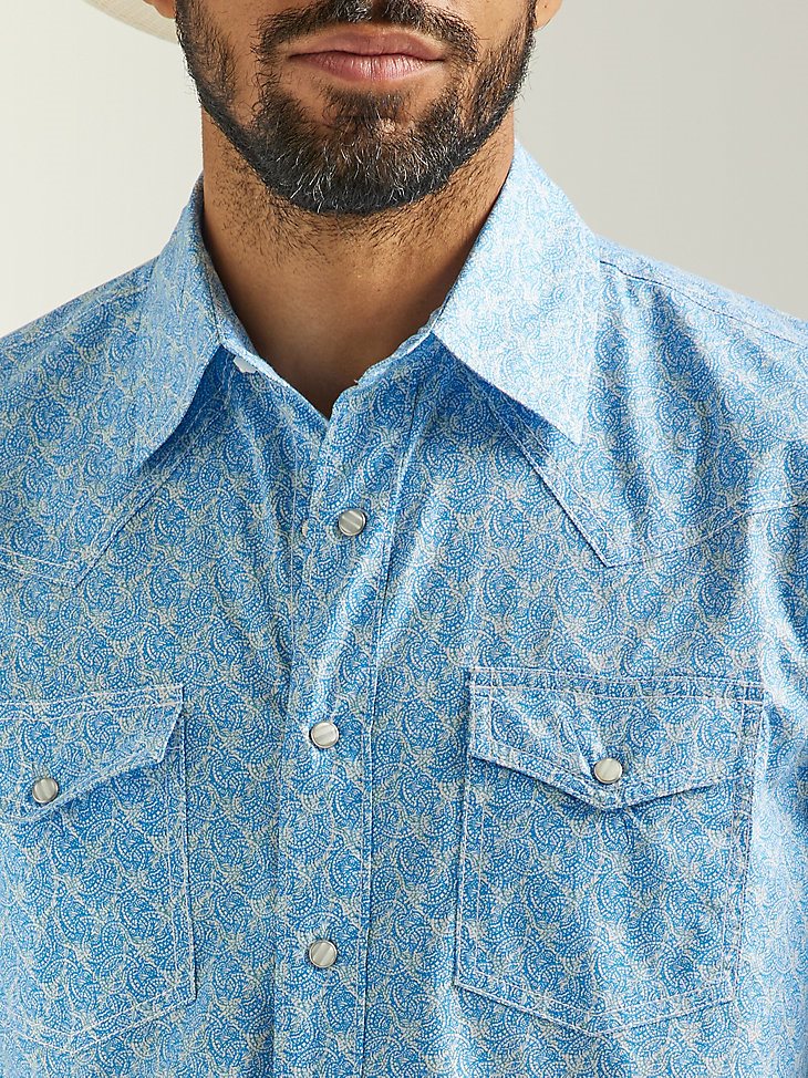 Men's 20X Competition Advanced Comfort Long Sleeve Western Snap Print Shirt in Azul Blue