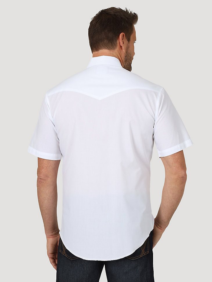 Men's Wrangler Short Sleeve Solid Western Snap Sport Shirt in White