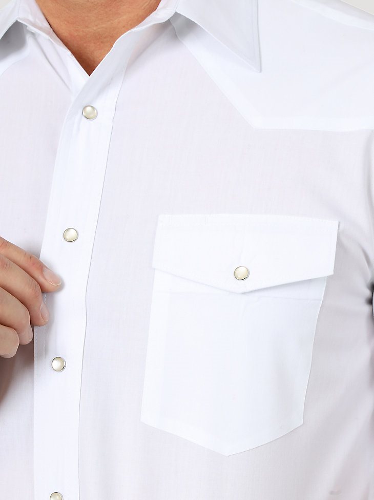 Men's Wrangler Short Sleeve Solid Western Snap Sport Shirt in White