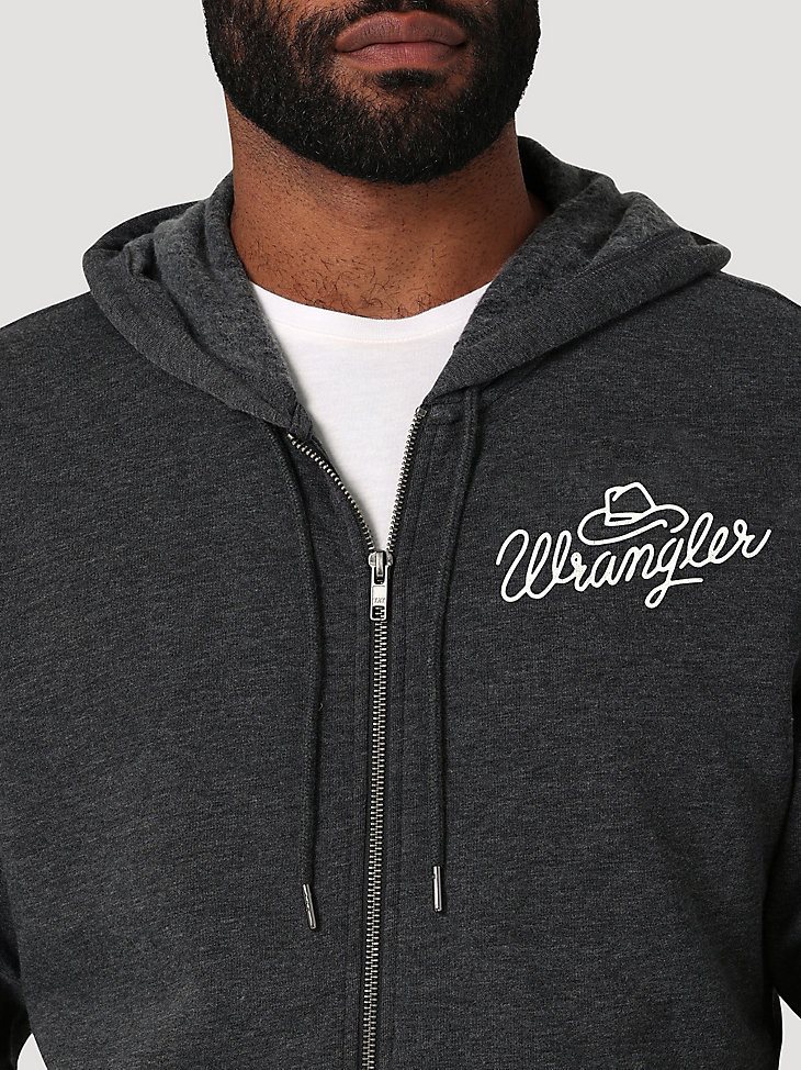 Men's Wrangler Vintage Logo Full Zip Hoodie in Caviar Heather